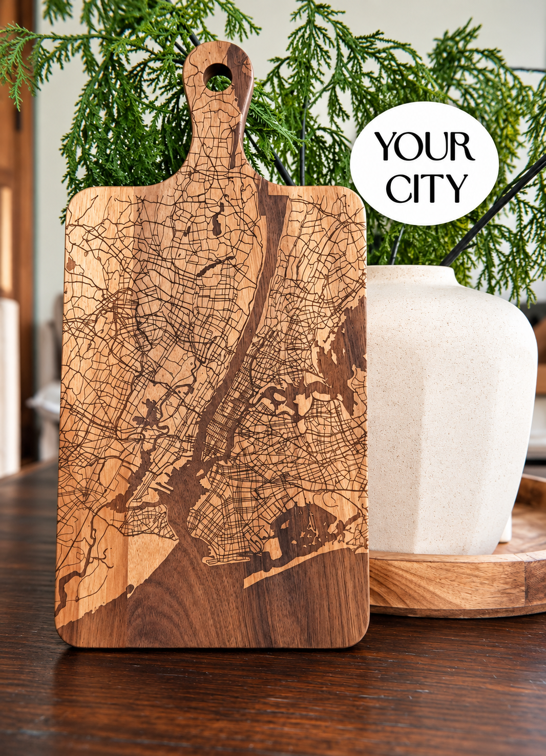 Personalized Map Cutting Board – Custom Engraved Location Gift